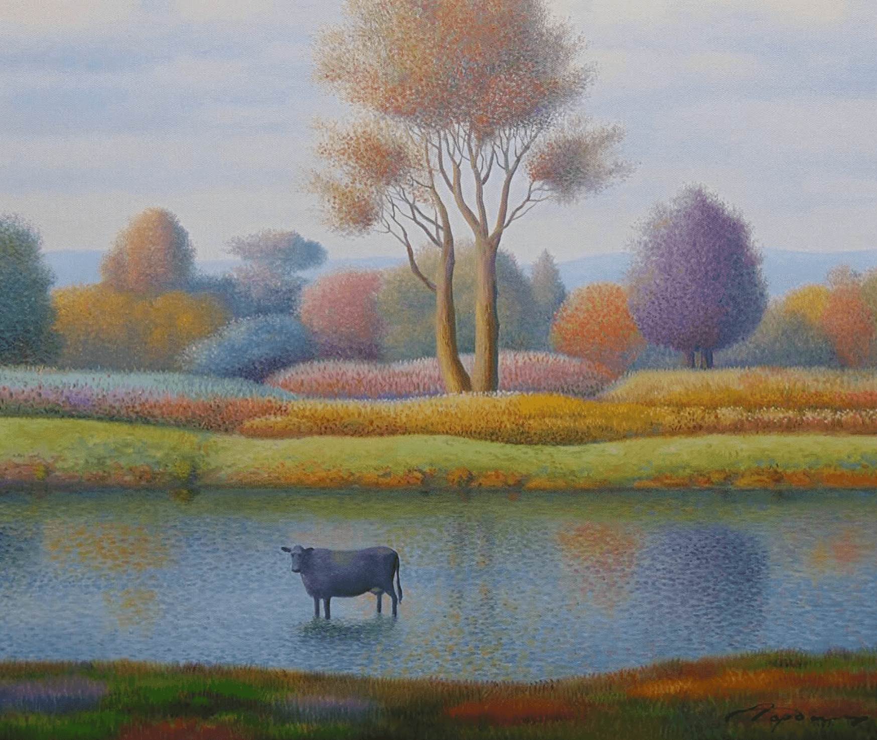 Landscape with black cow