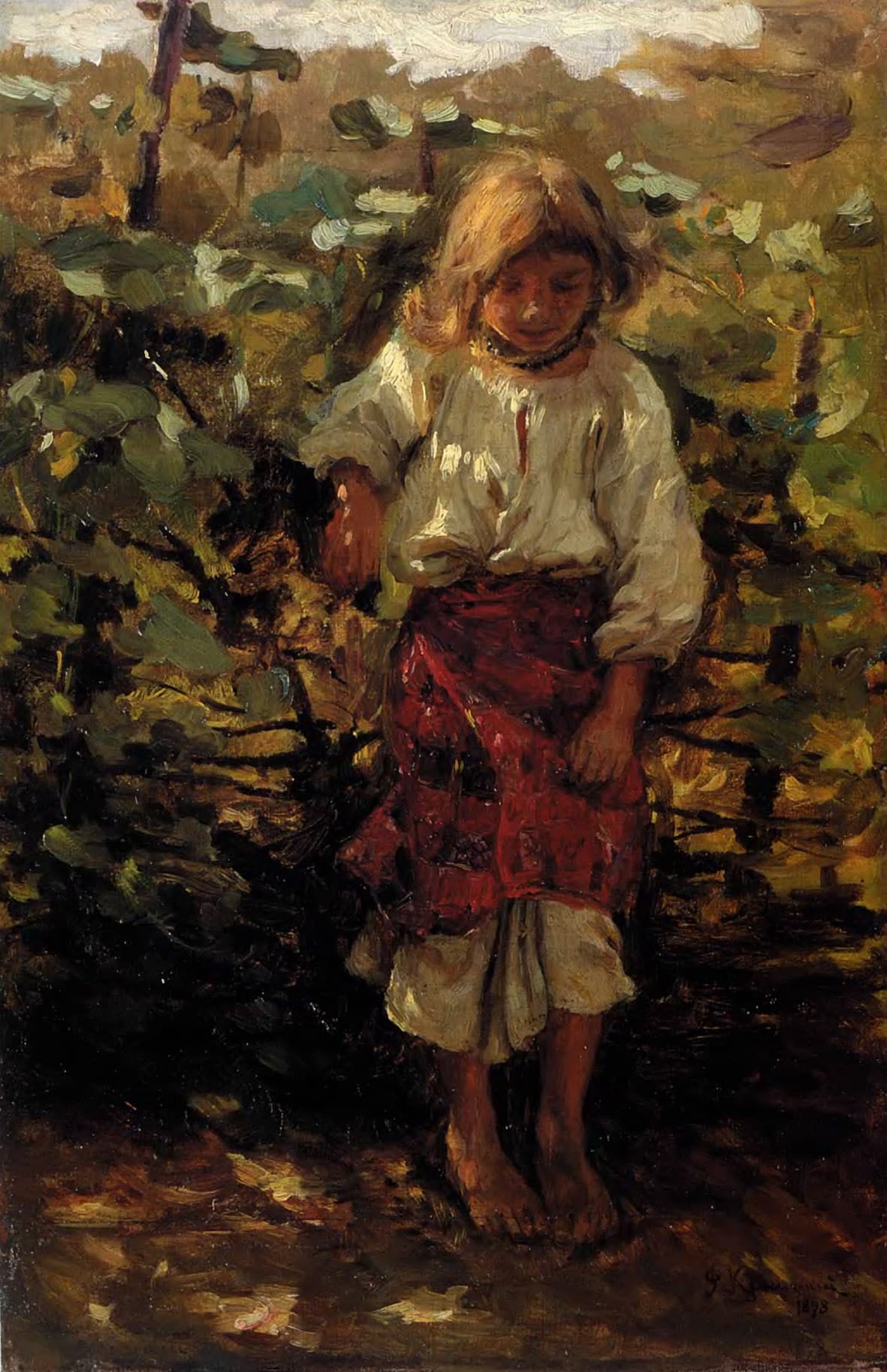 A Peasant Girl by the Wattle Fence